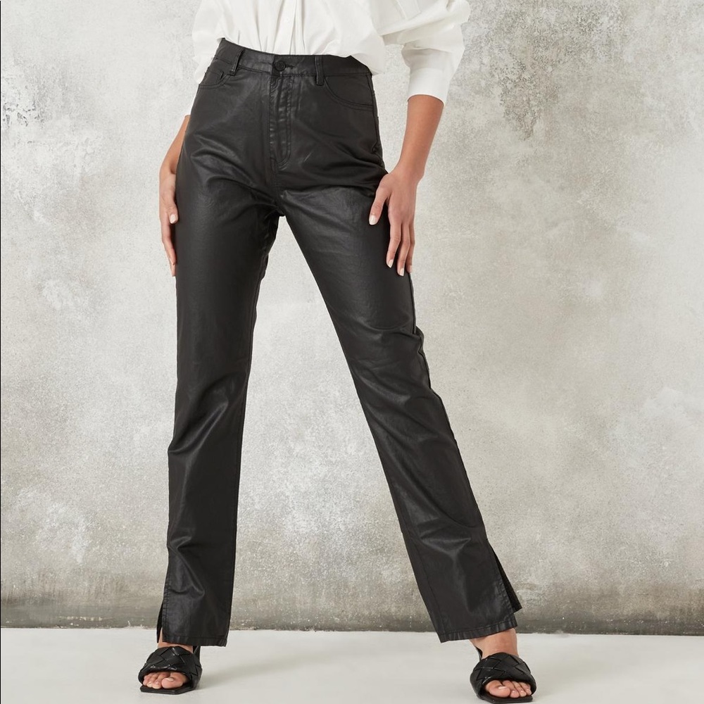 black wrath leather coated split jeans